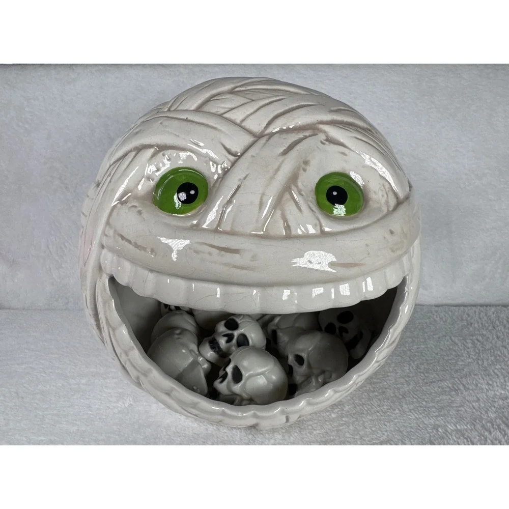Maxcera Mummy Candy Bowl Unisex OS White Ceramic Halloween Decor mini head skull
